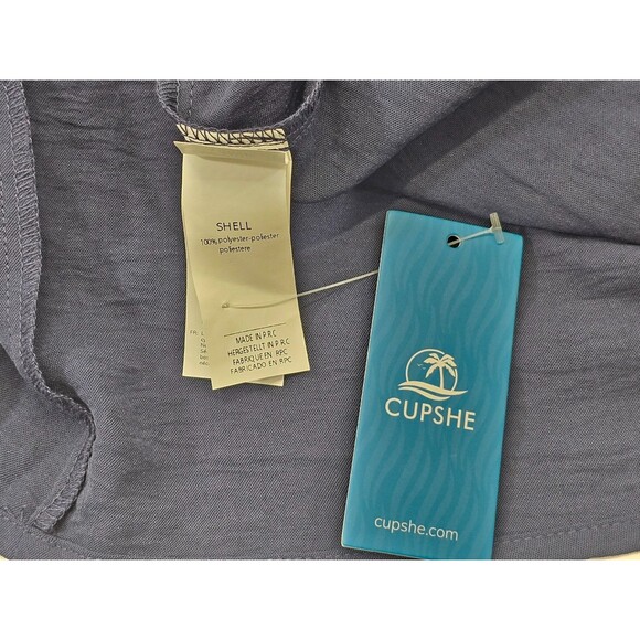 ALK Women's S CupShe Blue Flared Sleeve V-Neck Mini Dress Tie Waist Swim Coverup - Picture 7 of 9